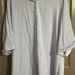 Blue & White Striped Button-Up Top and Shorts Set